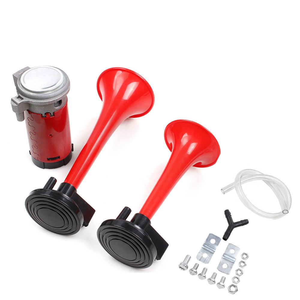 Xuzhong Dual Trumpet Air Horn with Compressor 12V 125db Kit Red Car