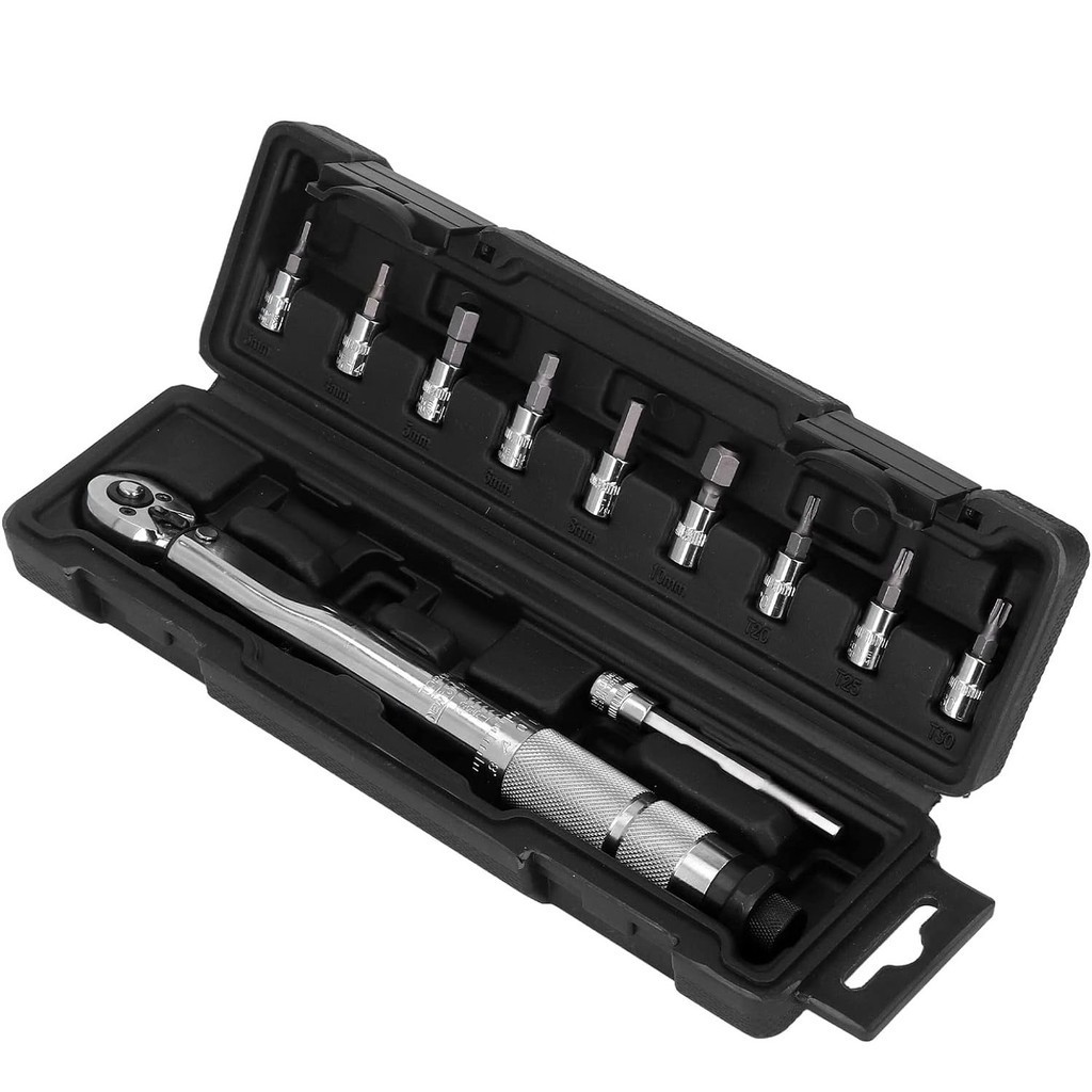 MoJoTools 1/4-Inch Drive Torque Wrench Set (1-25Nm) - 33-Piece Bike Tool Kit With Hex, Torx, Sockets (4-13mm) & Extension Bar For Carbon Fiber Road Bike, MTB & Motorcycle Maintenance, ±3% Accuracy, Torque