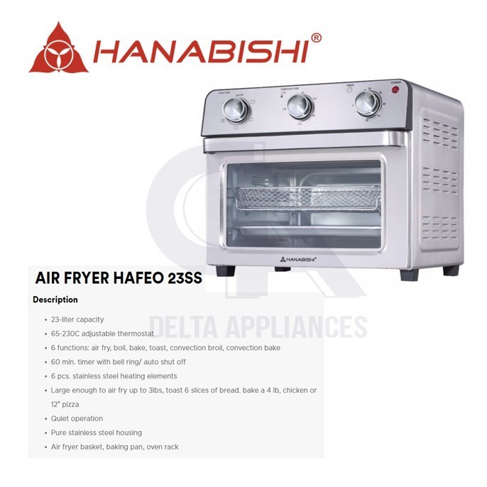 Hanabishi Air Fryer Oven 23L Stainless Housing 6 Functions Original w