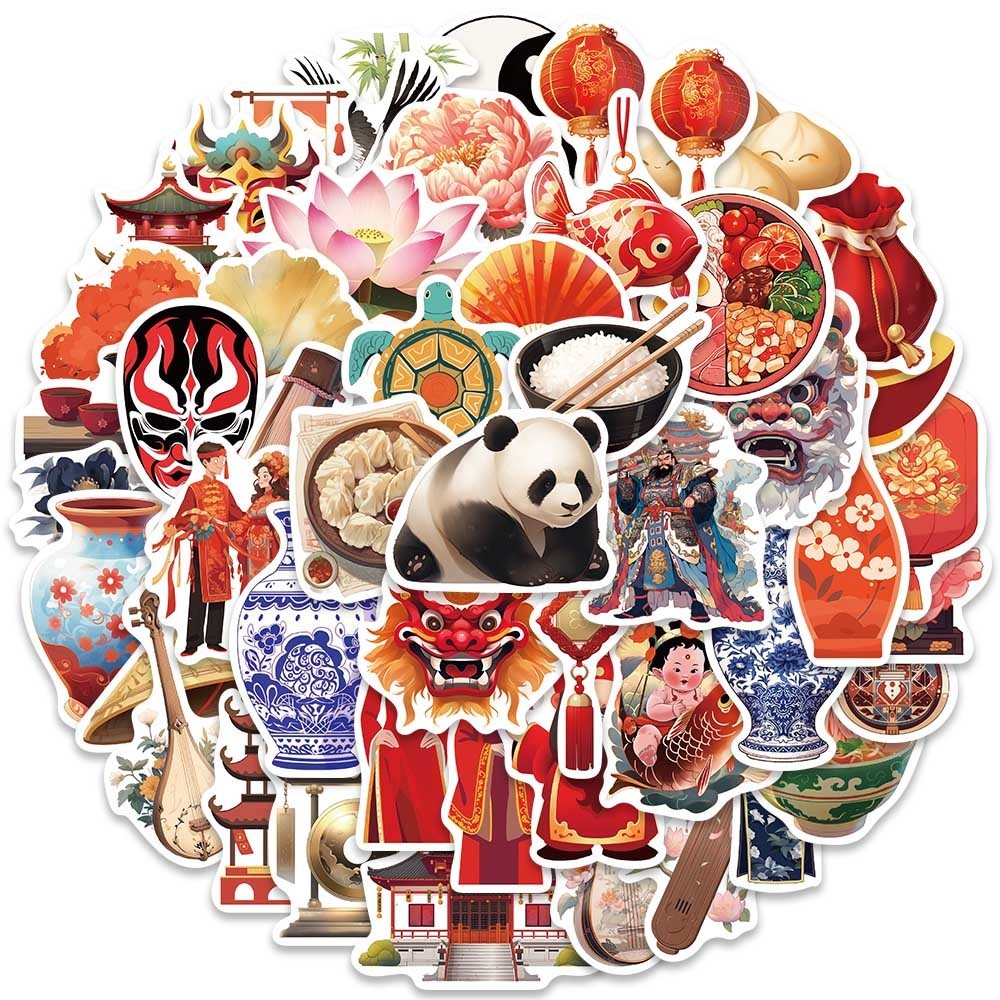 50pcs Classic Cartoon Chinese Traditional Culture Stickers For Luggage ...
