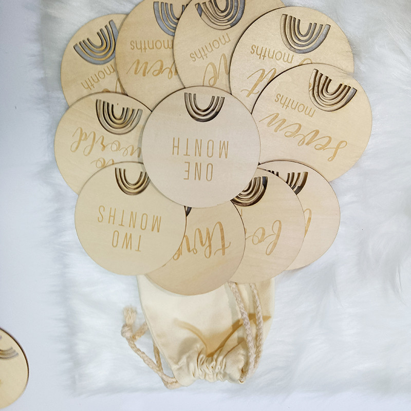 12 PCS Rainbow Cutout Wooden Newborn Baby Milestone Cards Monthly ...