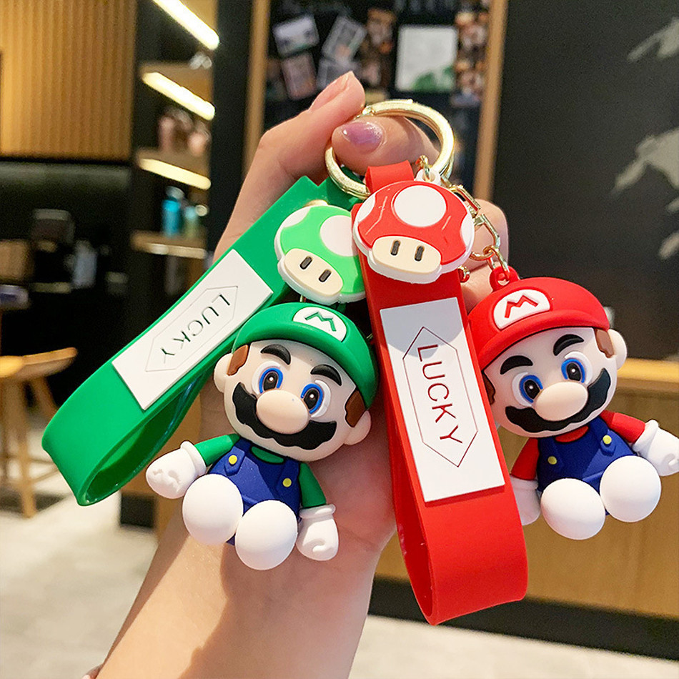 Super Mario Keychain Mario Bros Luigi Toad Yoshi Bowser Action Figure ...