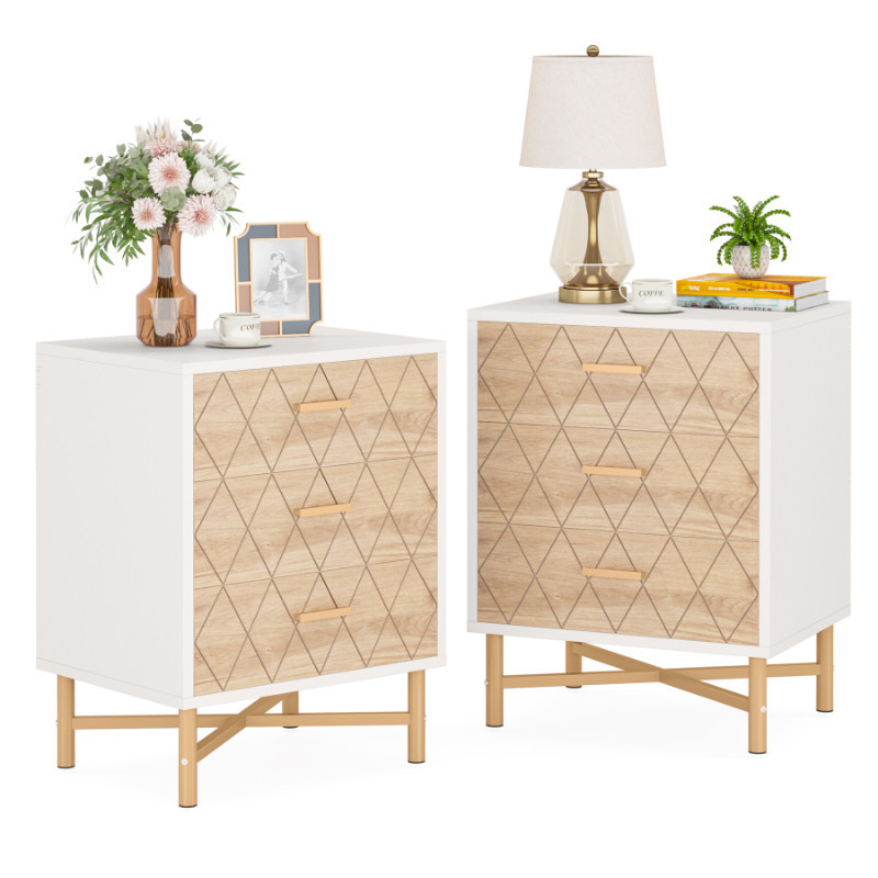 Tribesigns Light Luxury Design Wooden Nightstand Bedside Table with 3 ...