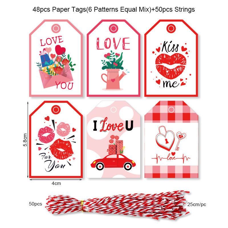 48pcs Love Heart Hanging Paper Tags with Red Rope For Valentien's Day ...