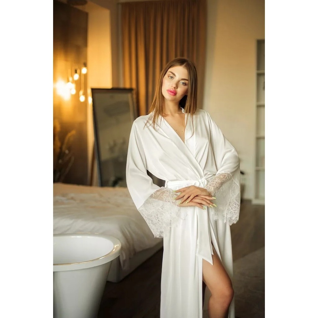 Bride Robe with Lace Sleeves White Boudoir Lace Bridal Robe Long ...