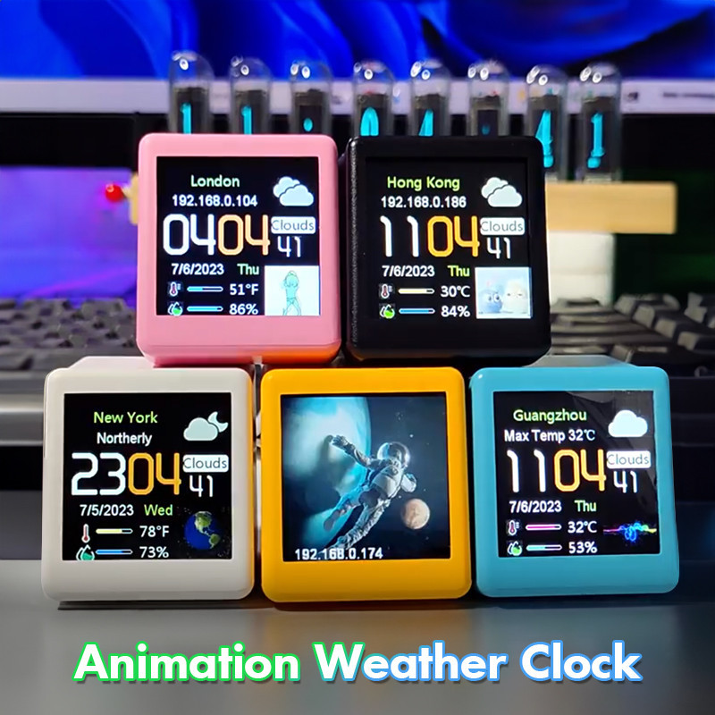 ⓥMINI Smart WIFI Weather Station Clock LCD Digital Desktop Decoration ...