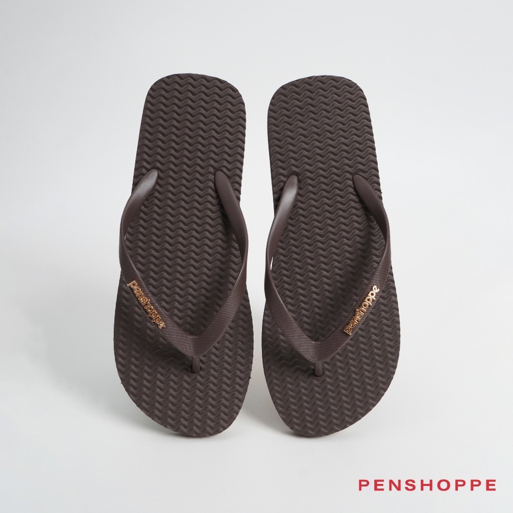 Penshoppe Textured Sole Flip Flops Slippers With Metal Branding For Women Chocolate Brown Black Shopee Philippines