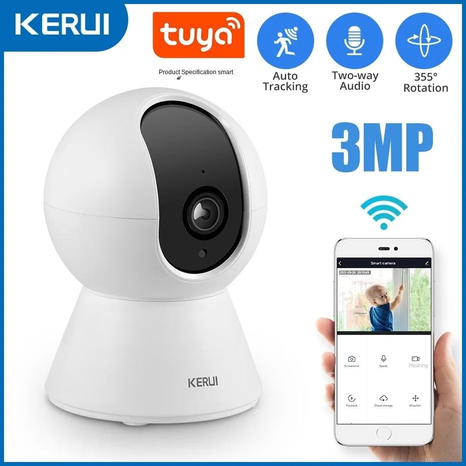 KERUI 3MP Tuya Smart Mini WiFi IP Camera Indoor Wireless Home Security ...