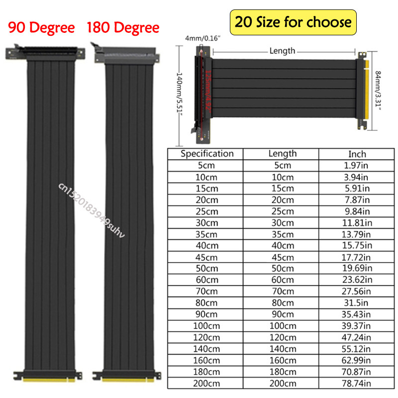 20 Size Full Speed 3.0 PCIE X16 Riser Cable Graphics Card Extension ...
