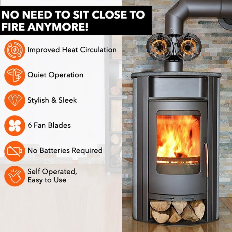 ☪Heat Powered Fireplace Fan Head Wood Stove Pipe Fan Non Electric Fan