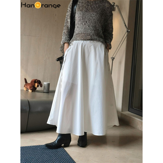 Side waist elastic linen fall skirt j084-18