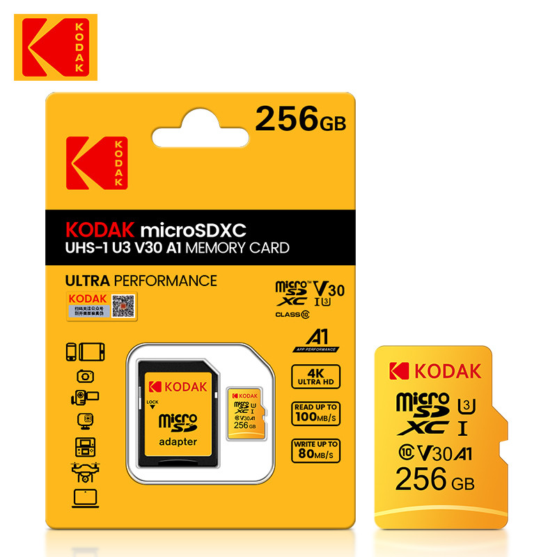 ♥2pcs Original Kodak U3 micro sd card 256GB SDXC class 10 Flash Memory
