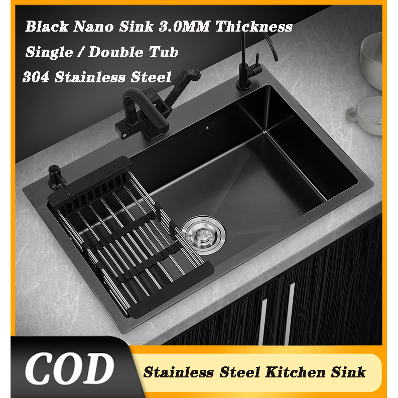304 Stainless Steel Kitchen Sink 3mm Thick Nano Black stainless Lababo ...