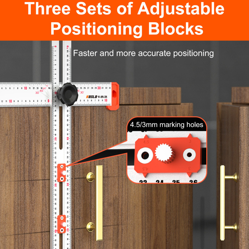 Woodworking 2 In 1 Drilling Positioning Ruler Combination Angle Ruler T ...