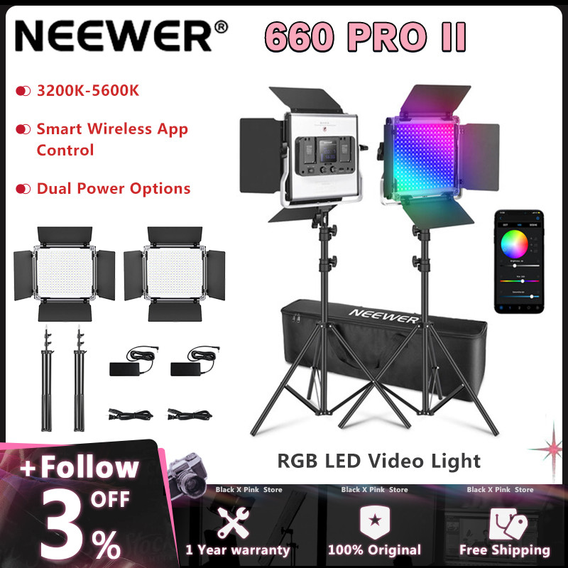 Kit D'Éclairage LED RGB NEEWER 660 Pro II – 2 Panneaux 50W, App, Trépieds, Pour Streaming, Photo, Vidéo
