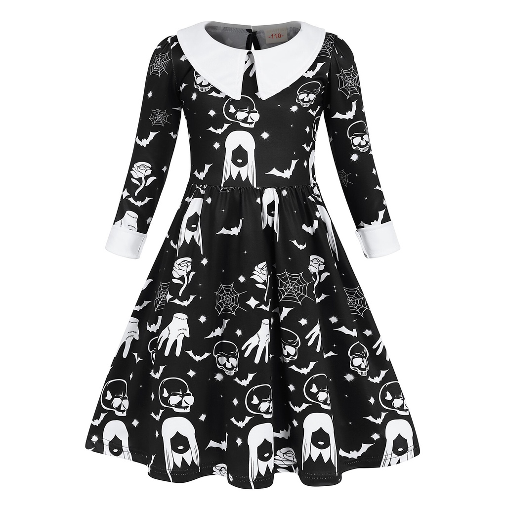 Girls Halloween Nightdress Cosplay Party Outfit Long Sleeve Nightgowns