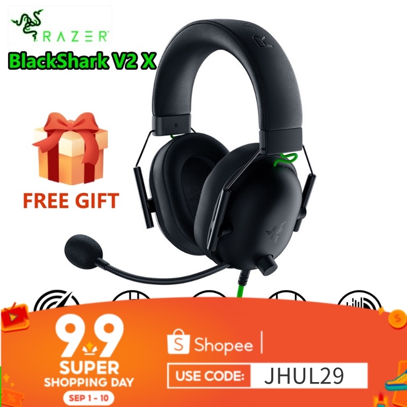 Razer BlackShark V2 X HyperClear Cardioid Mic Gaming Headphones TriForce 50mm Drivers