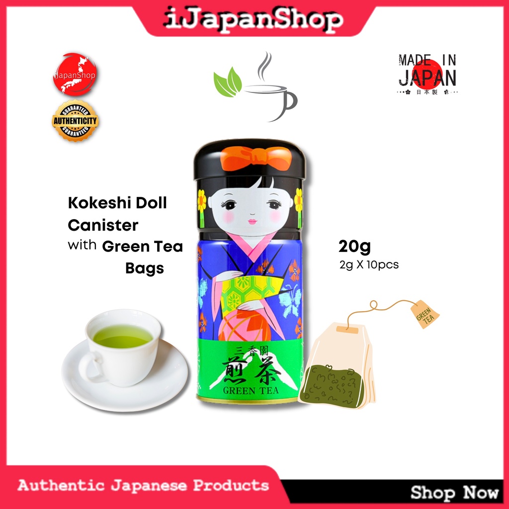 SALE Kokeshi Doll Canister with Original Japanese Green Tea Bag 20g 10