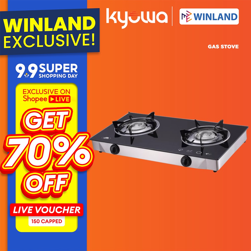 KYOWA by Winland Tempered Glass Double Burner Gas Stove with Cast Iron Burners KW3568 Shopee