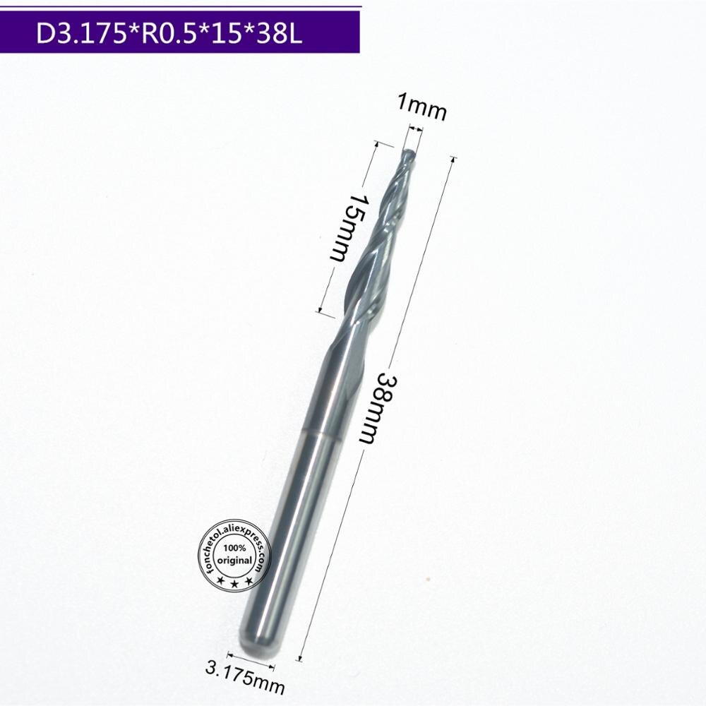 HRC55 solid carbide 3.175*R0.5*15*38 TiALN Coated Taper Ball Nose End