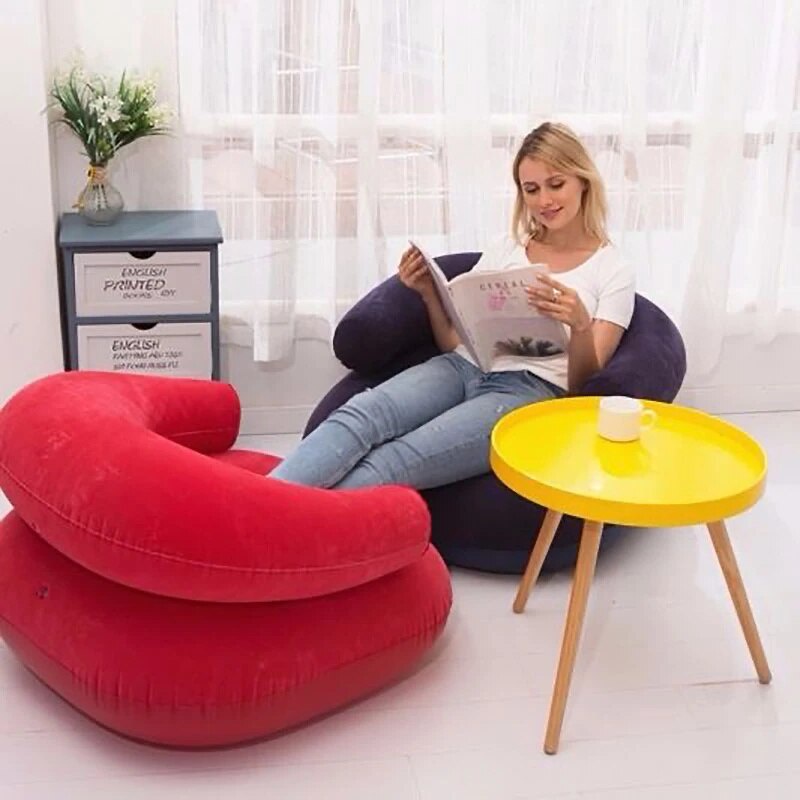 Folding Flocked Inflatable Sofa Chair Bedroom Living Room Furniture