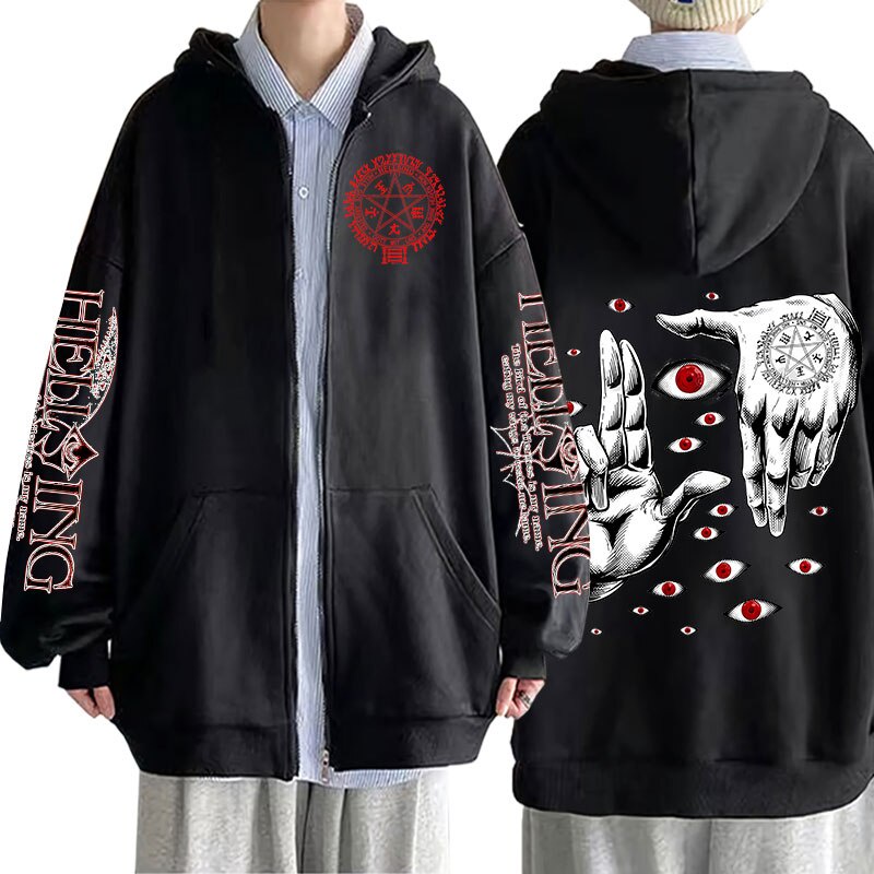 sit Funny Anime Hellsing Alucard Zipper Hoodies Fashion Vampire Comics ...