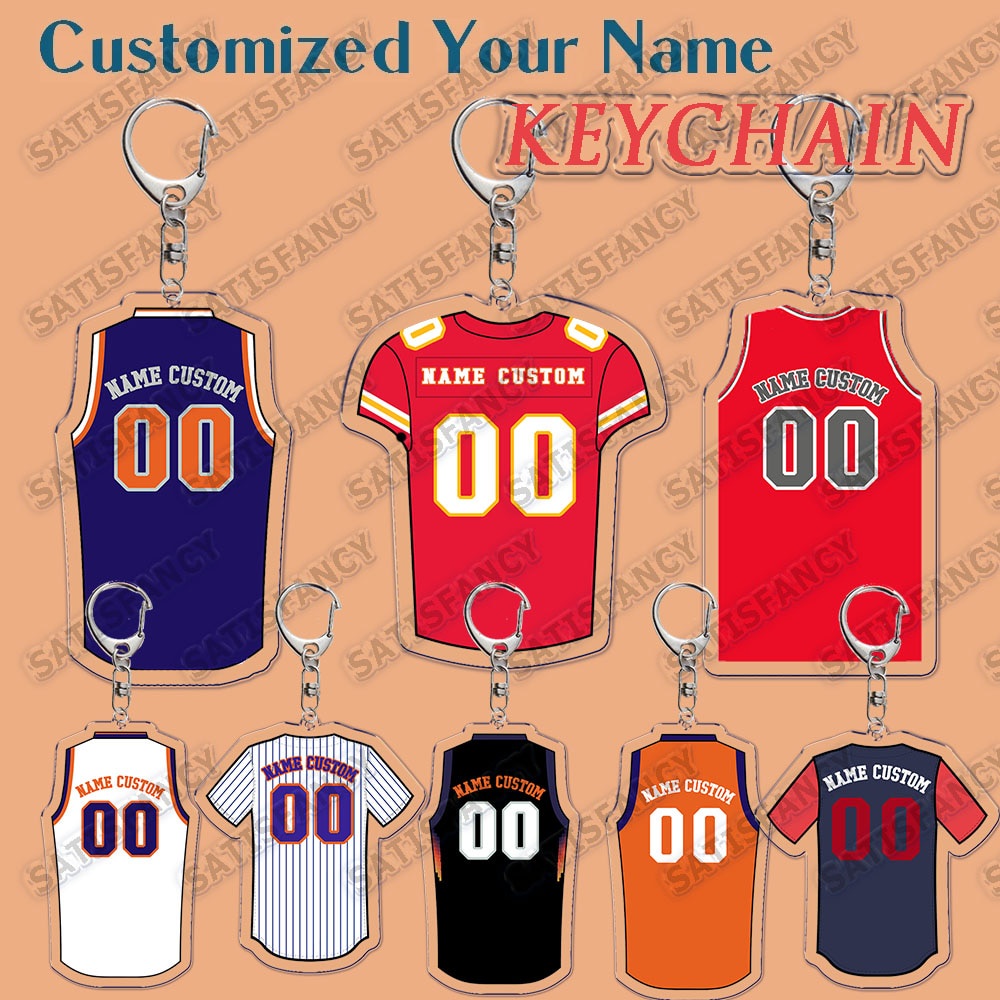 ♥Baseball Basketball Number Name Custom Keychain Football KeyRing Logo ...