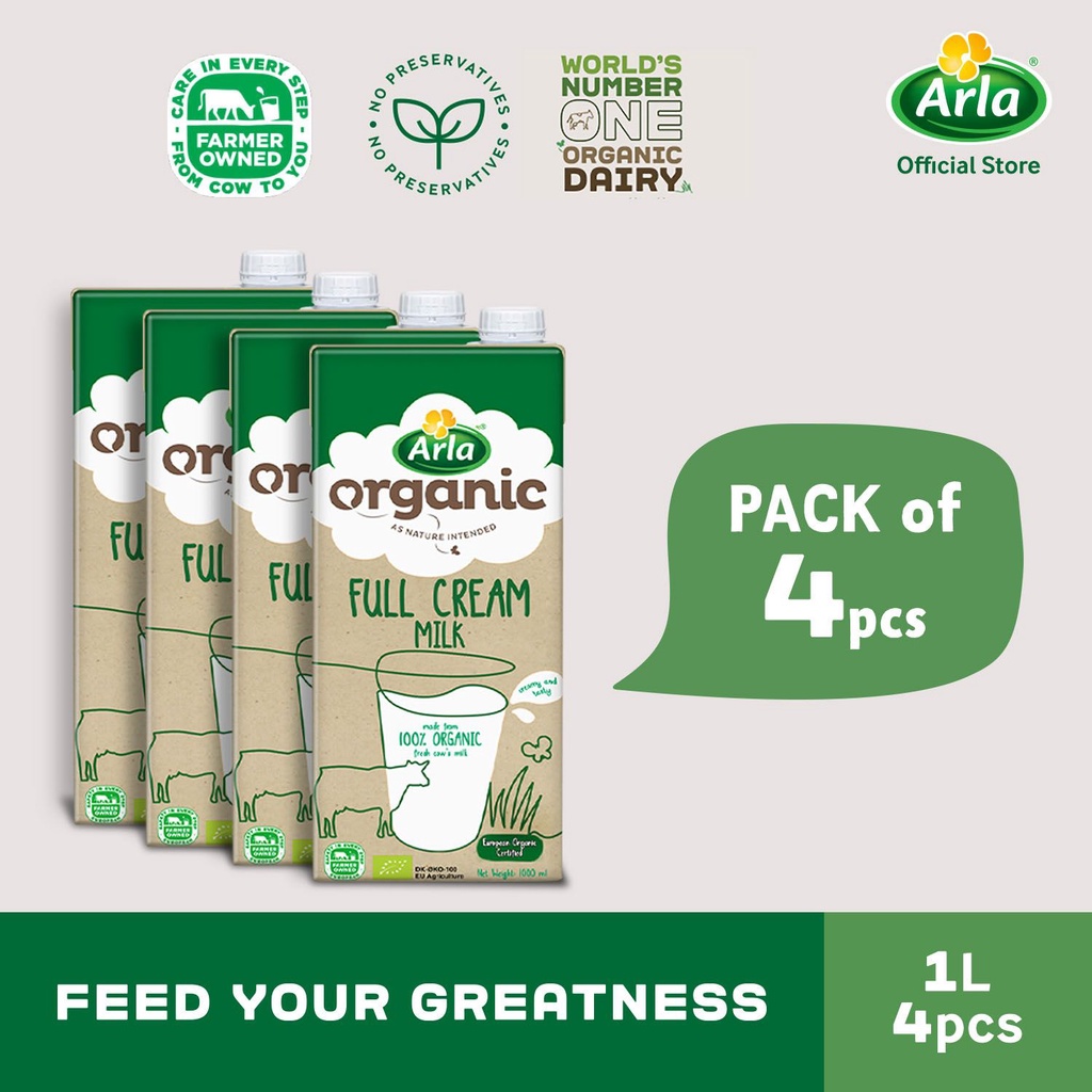 Arla Organic Full Cream Milk 1L 4-Pack | Shopee Philippines