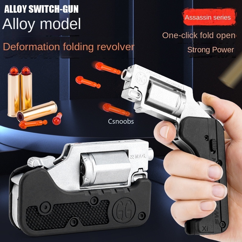 Alloy Revolver Switch Toy Gun Lifecard Pistol Foldable Soft Bullet Shell Ejection Blaster