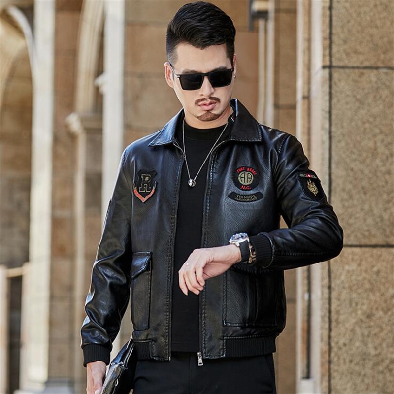 Men's Winter Fleece Tactical PU Leather Jacket Slim Military Bomber
