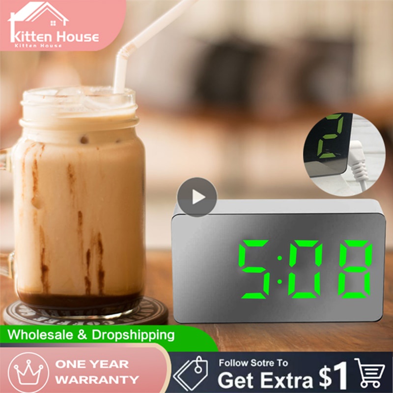 USB Mini Mute Desk Alarm Clock Mirror Electronic LED Digital Clocks ...