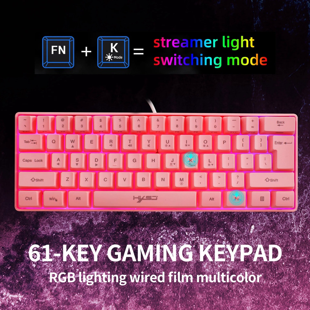 61-Key Gaming Membrane Keyboard RGB Light Mini Keyboard Multiple ...
