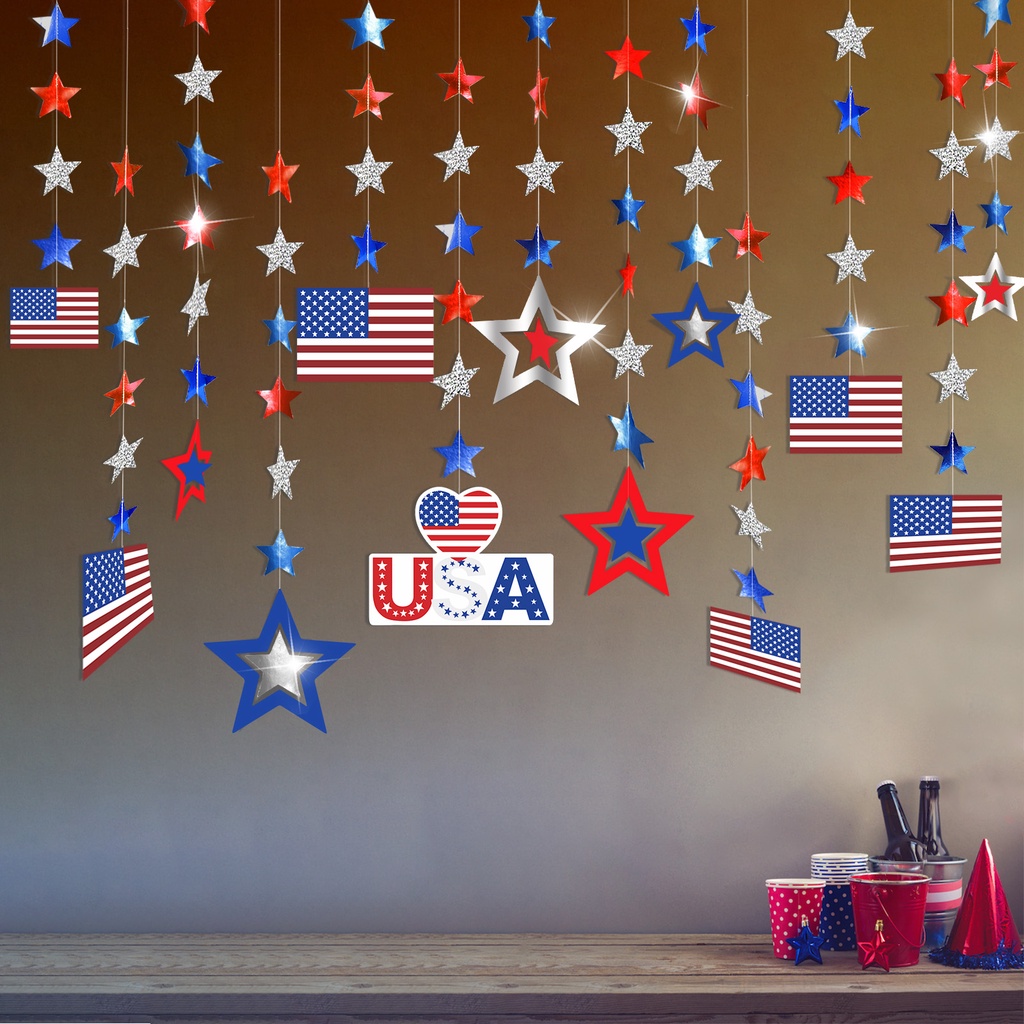 ﺴ Red Blue Silver USA National Day Themed Birthday Party Decor Paper ...