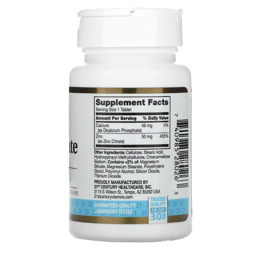 21st Century Zinc Citrate 50mg 60 Tablets (Expiration MAR 2026