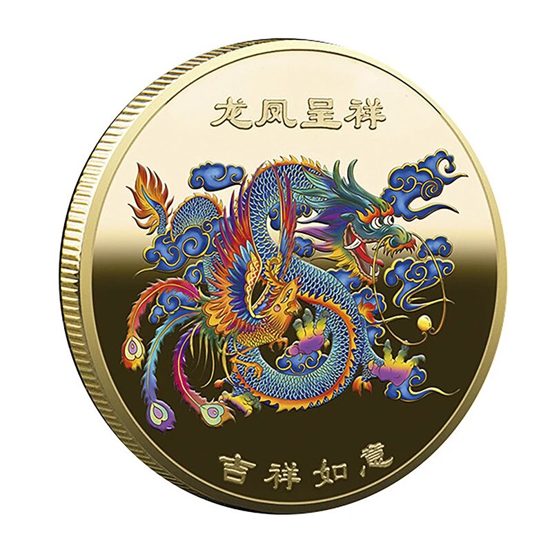 ☊New Chinese Coin Dragon Commemorative Coin Gold Plated Lucky Coin ...