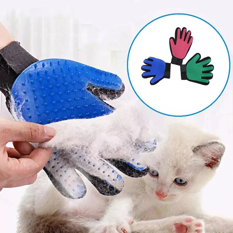 ┲Pet Grooming Massage Gloves Soft Rubber Hair Removal Glove For Cats