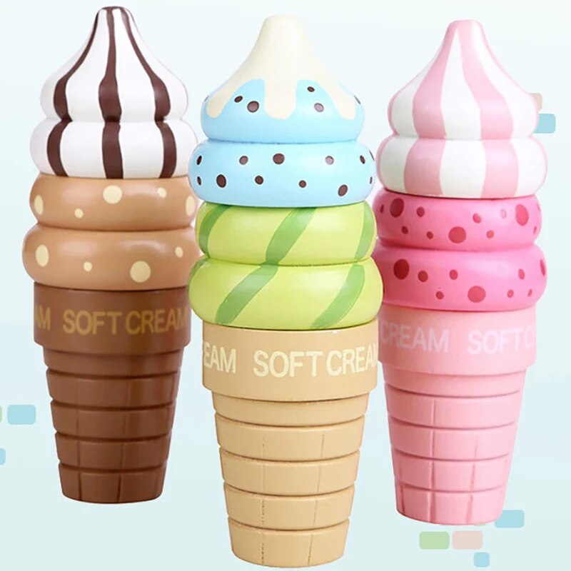 477 Wooden Ice Cream Toys Set Ice Cream Cones and Sundae Pretend Play