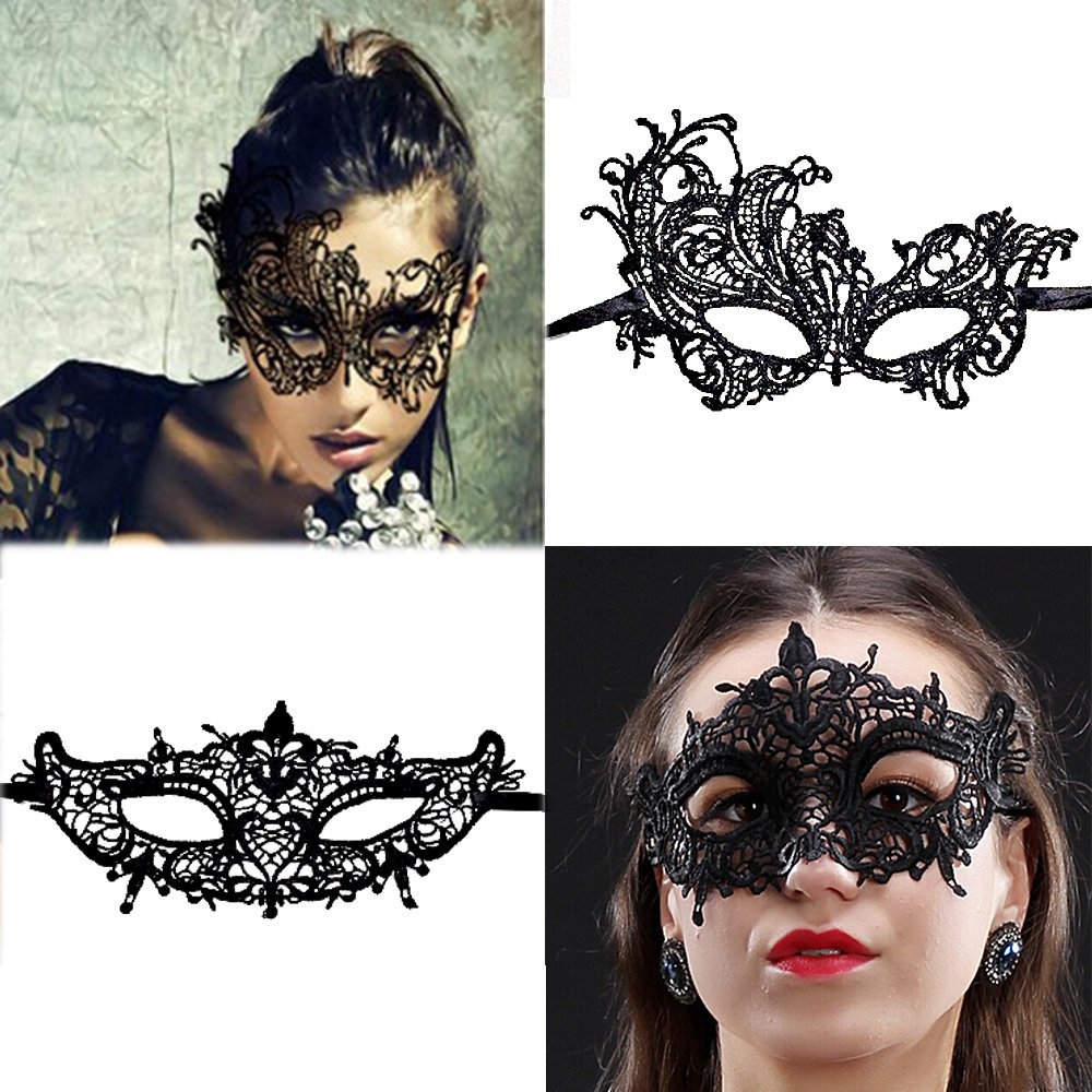 Masquerade Mask Women Black Flexible Half Lace Mask Party Costume Ball ...