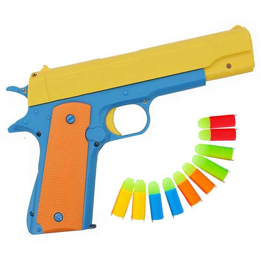 Blaster Cool Toy Gun with 10 Soft Bullets, Ejecting Magazine, Slide