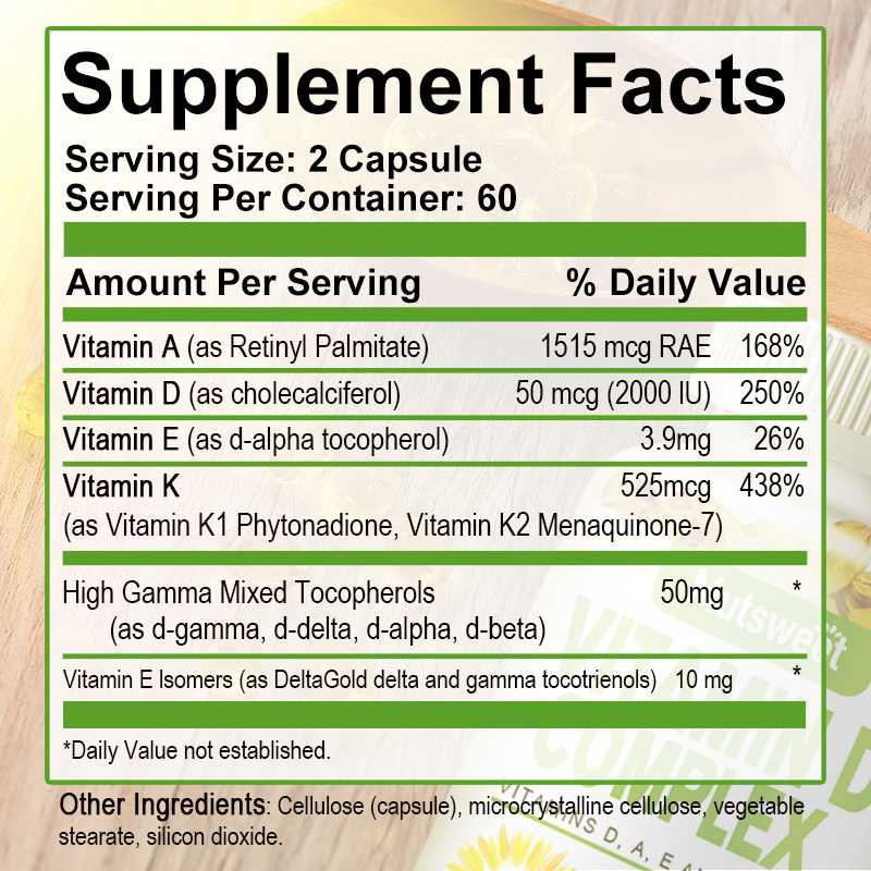 Vitamin D Complex Capsules 2000 IU Vit D3 with Vitamins A, E, K1 & K2