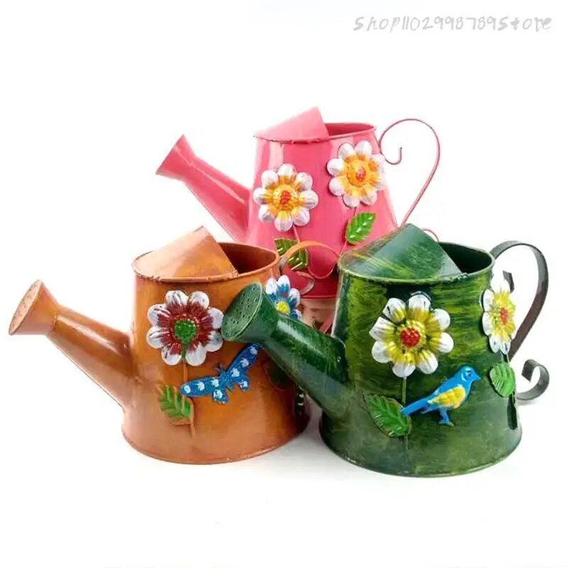 Vintage Watering Can Retro Paint Stainless Tin 3L Watering Pot with A
