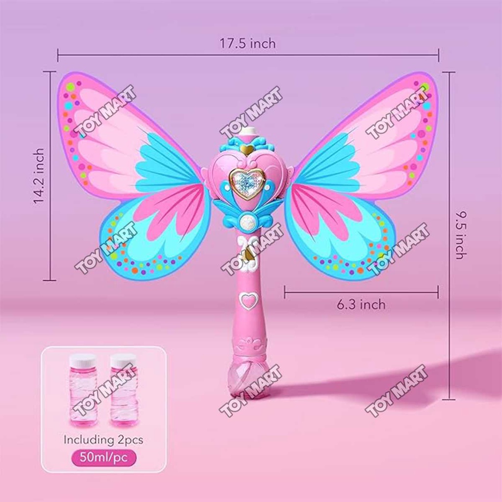 Handheld Butterfly Wand Automatic Bubble Machine with Light and Music