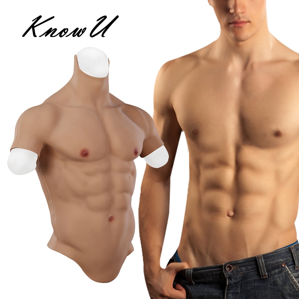 Knowu Cosplay Male Suit Fake Belly Muscle Mens Chest Crossdresser Macho Realistic Silicone Mus 7302