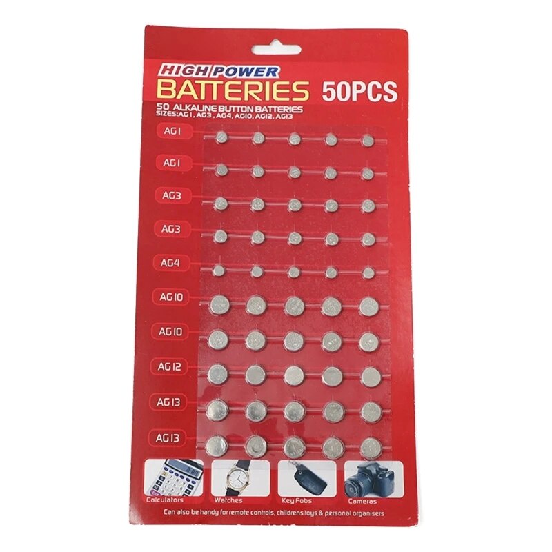 【AG1/AG3/AG4/AG10/AG12/AG13 Button Cell Battery, Set of 50pcs Watch ...