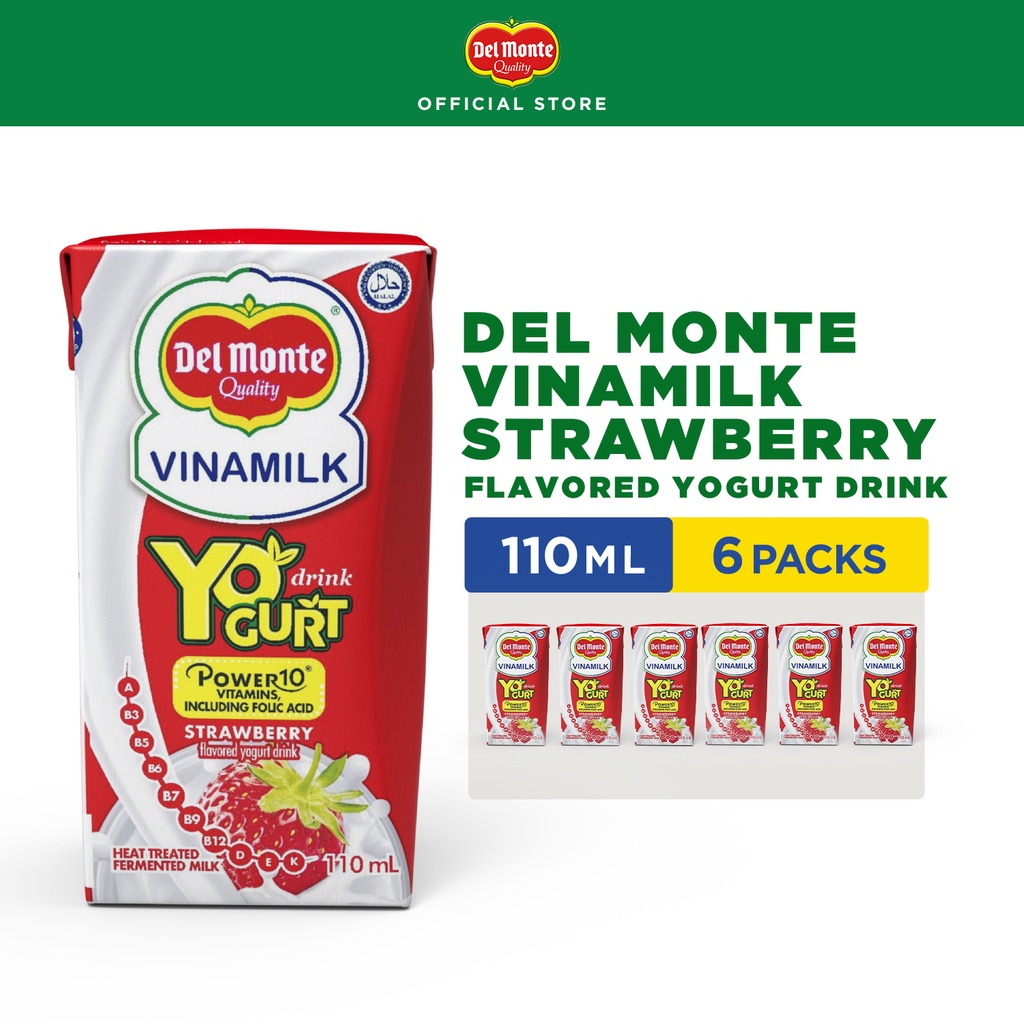 DEL MONTE YOGURT DRINK® VINAMILK Strawberry Drinkable Yogurt with Power 10® Nutrients 110ml x