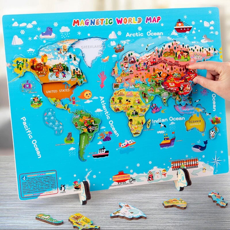 Wooden World Map Puzzle with National Flags on Back and 92 Country ...