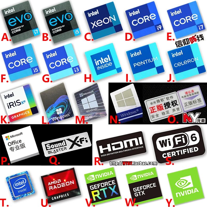 Core i9 i5 i7 i5 i3 EVO CPU HDMI WIFI6 Win Sticker Label Decal For ...