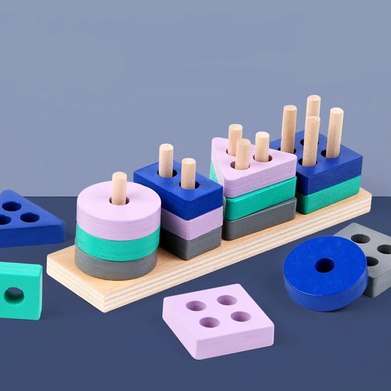 Montessori Educational Wooden Toys Baby Wood Blocks Kids Shape Puzzle ...