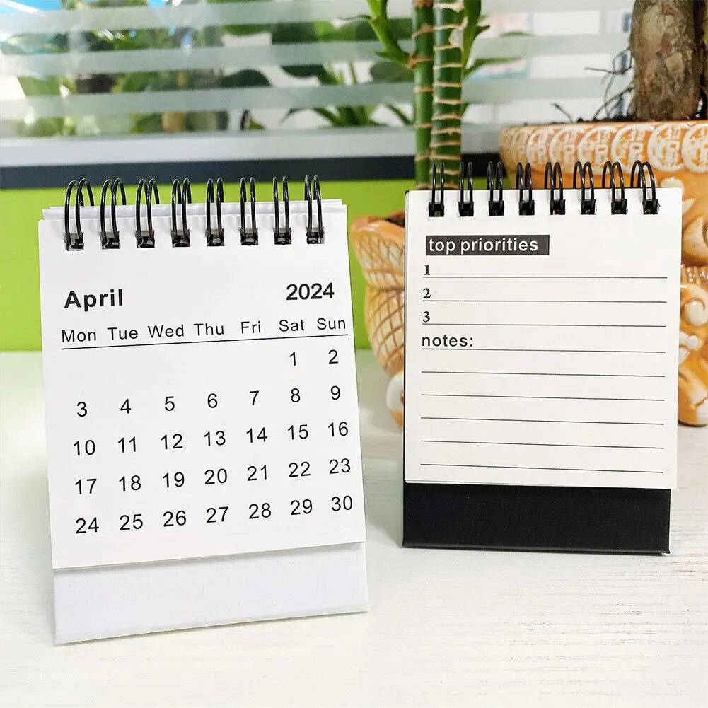 Black White 2024 2025 Desk Calendar Kawaii Coil Calendar Daily Office