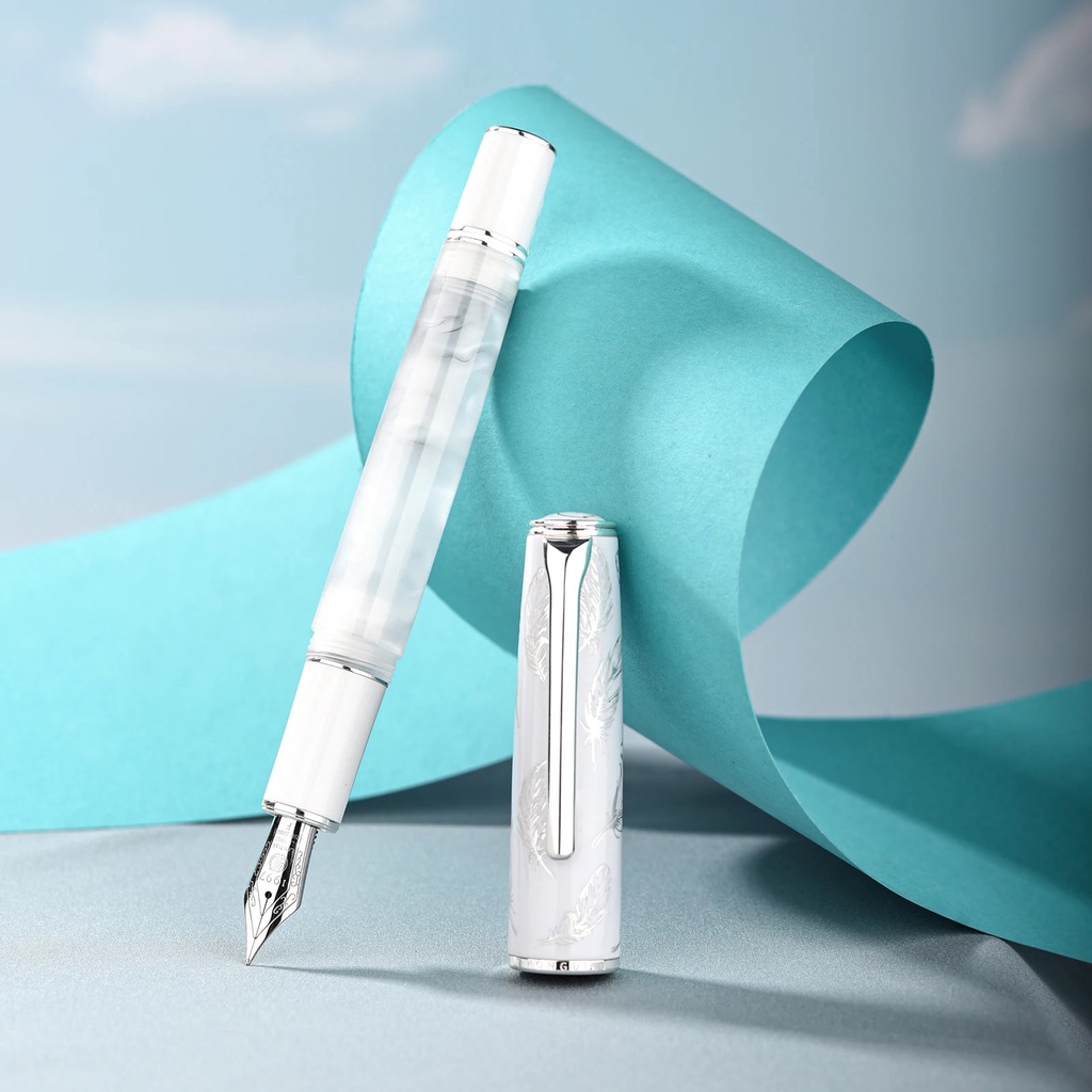 Hongdian N8 Resin White Fountain Pen Beautiful Feather Pen Cap with ...